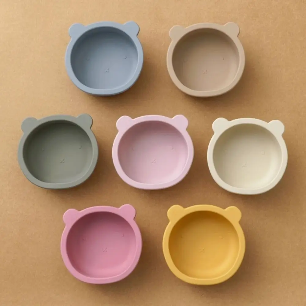 Durable Portable Silicone Suction Bowls Waterproof Bear Shaped Feeding Bowl Set Flexible Sturdy Baby Bowls with Spoon Toddlers