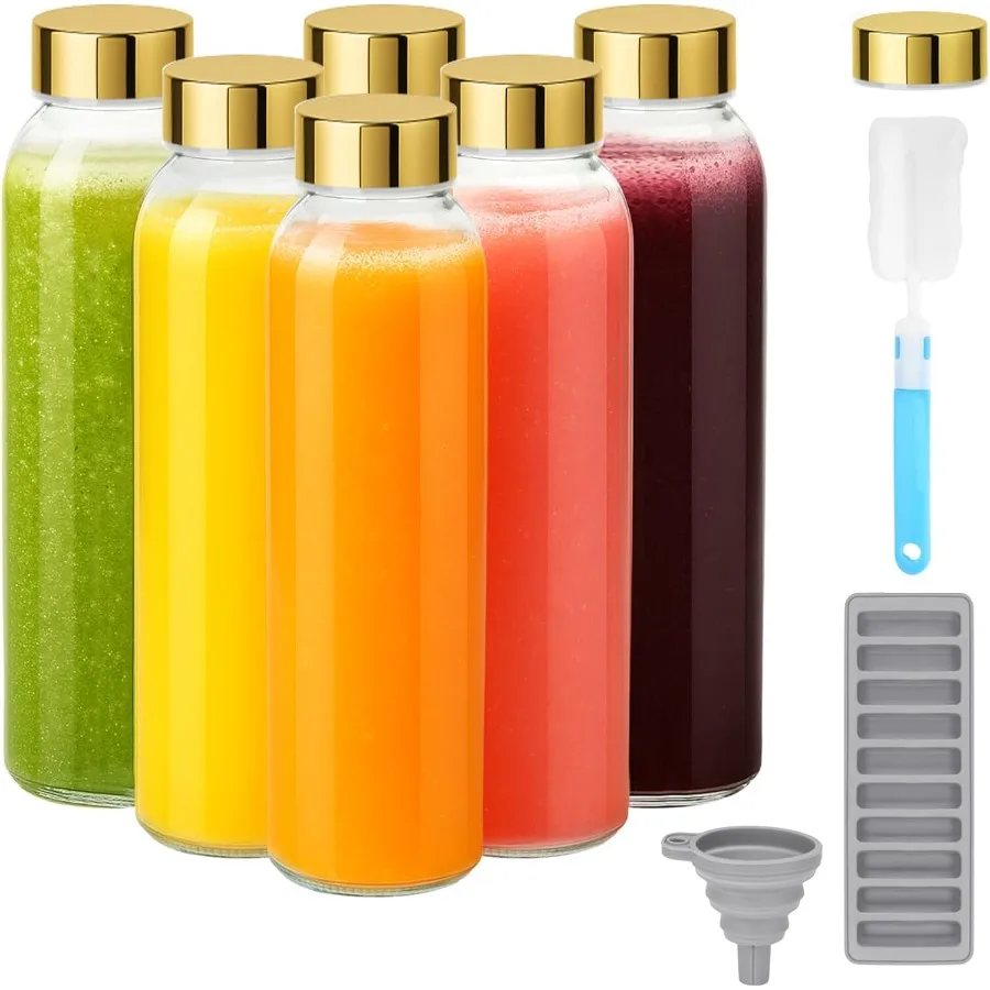 

Zukro Glass Water Bottles with Lids 18 oz Reusable Juice Bottles for Juicing Leak Proof Juice Storage Containers for Fridge Cle