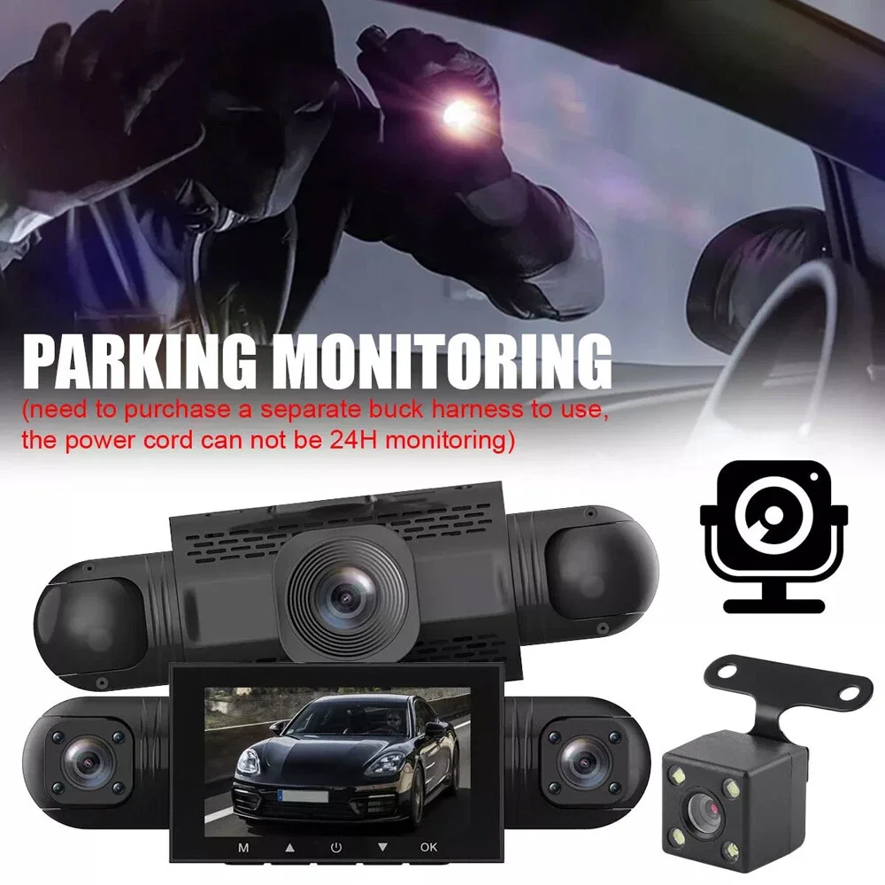 Dash Cam Recorder 4 Channel 360° Front Rear Inside Car Camera DVR With Night Vision Loop Recording 24h Parking Monitor 32GB