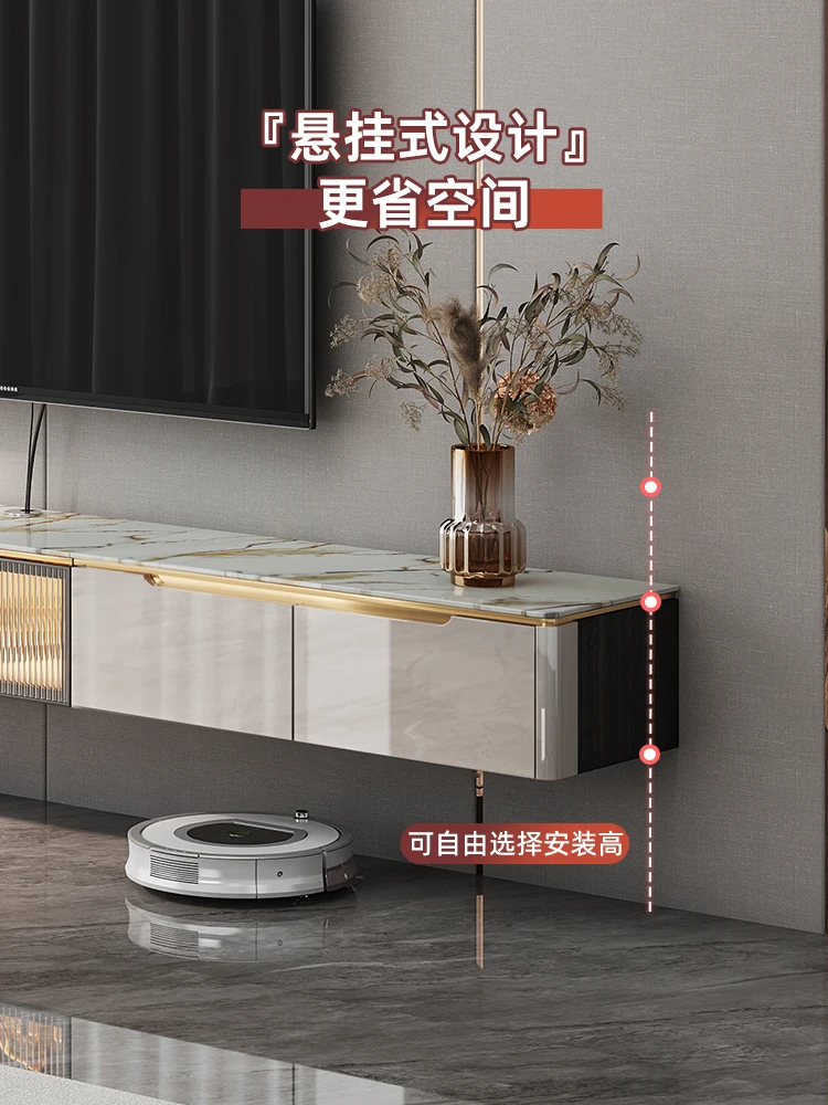 

Light luxury rock slab suspended TV cabinet, high-end small living room, modern simple wall-mounted wall-mounted cabinet