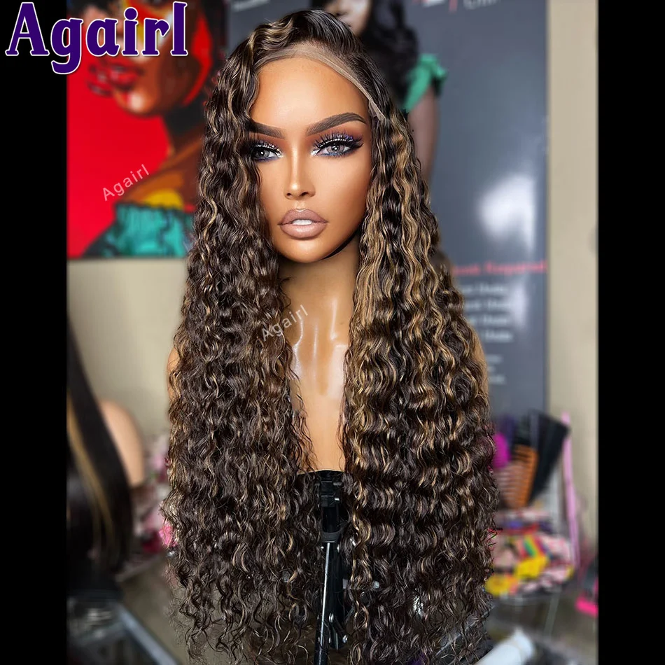 Highlight Blonde 13X6 Lace Frontal Wig Kinky Curly Human Hair Wigs Ready Go Pre Plucked 13X4 Water Wave Lace Front Wig for Women