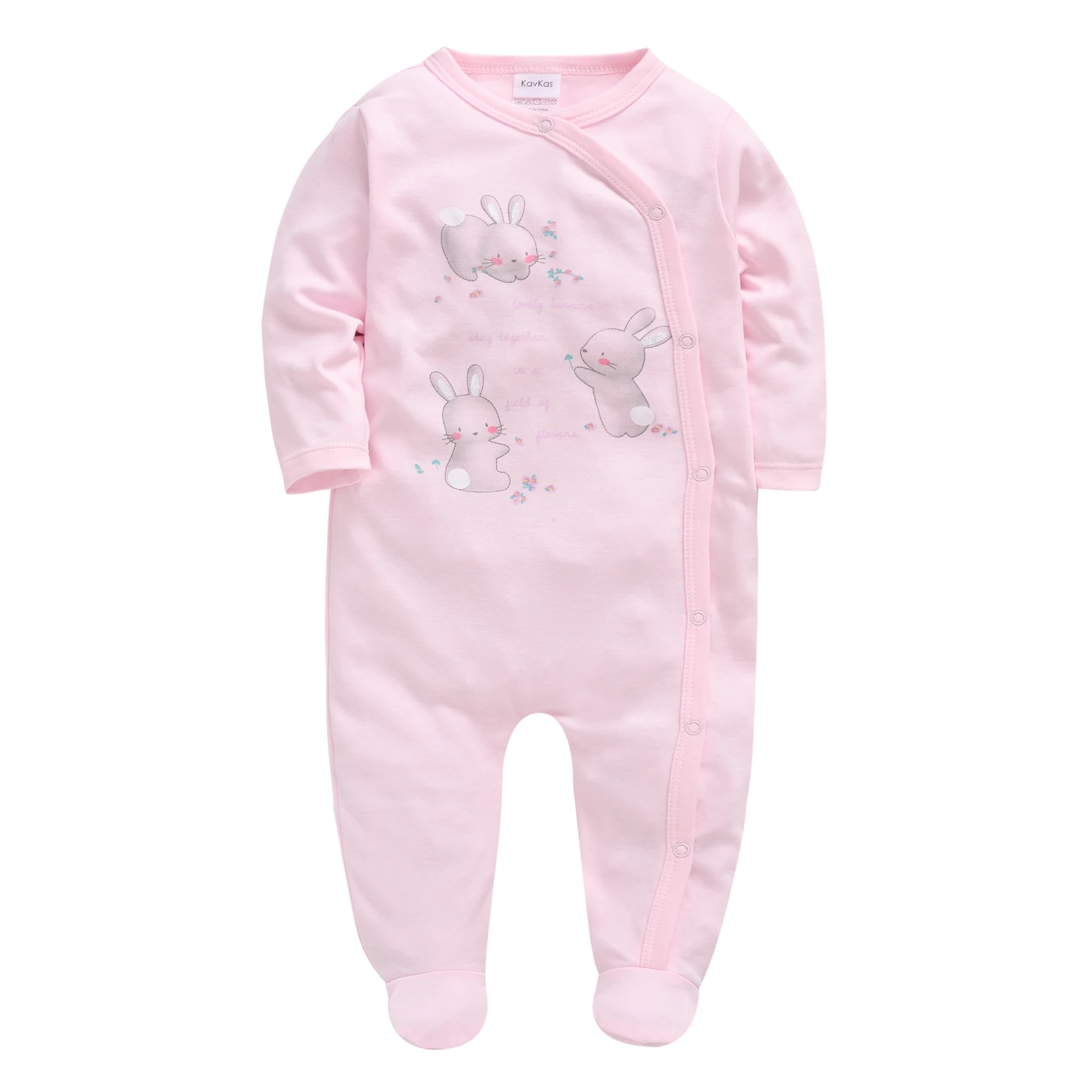 KAVKAS Baby Girls Clothing 100% Cotton Kids Rompers Rabbit Pink Overalls Newborn Pajamas Baby Girls Clothes 0-12 Months