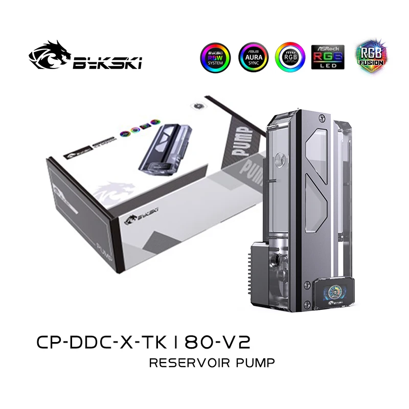Bykski CP-DDC-X-TK180-V2/220 Square AIO 통합 저장소 펌프 아크릴 수냉식 탱크/온도 표시 포함/RGB 조명