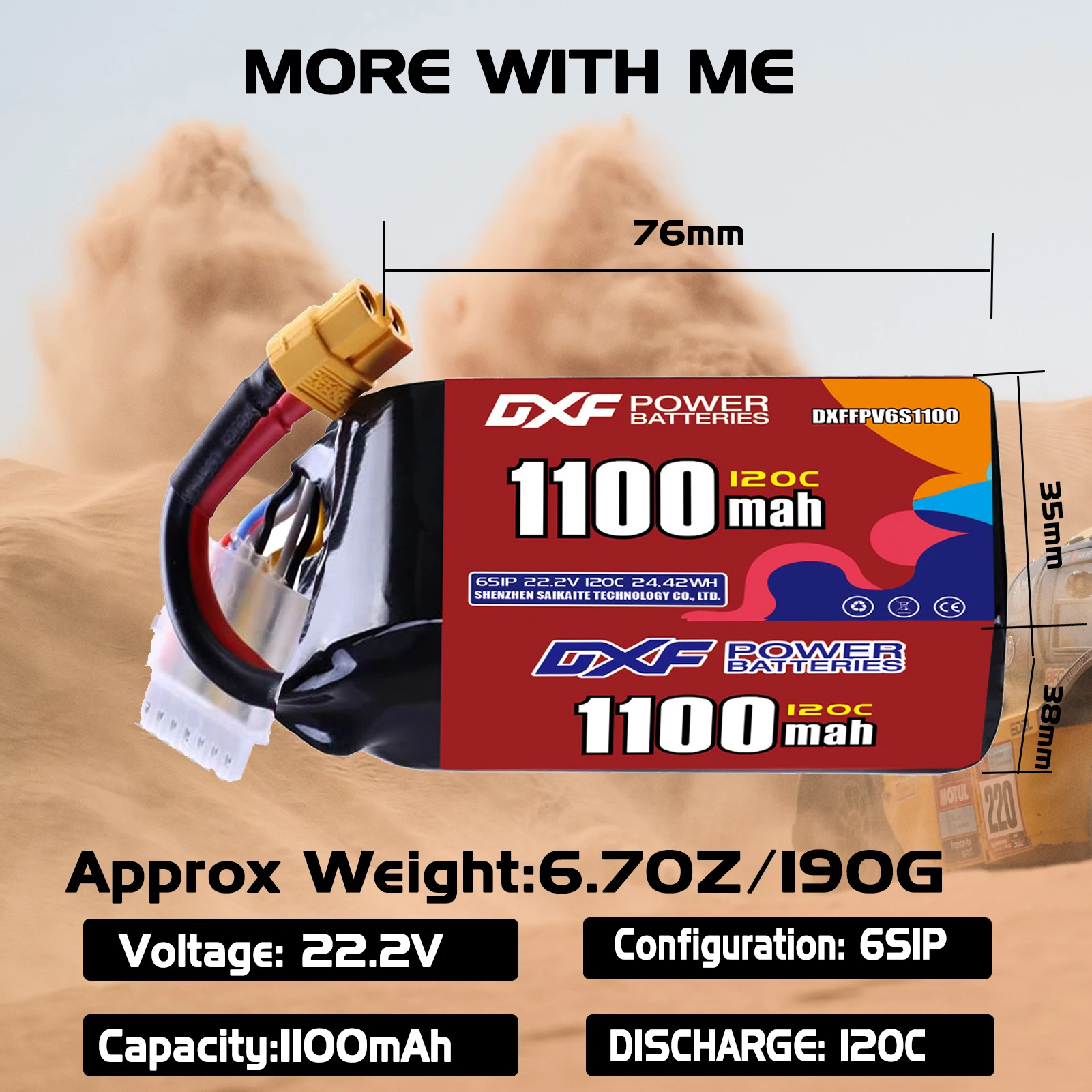 DXF Lipo 6S batterie 22.2V 2600mAh 3000mAh 2200mAh 1100mAh 120C avec prise XT30 XT60 JST pour hélicoptère FPV quadrirotor Drone