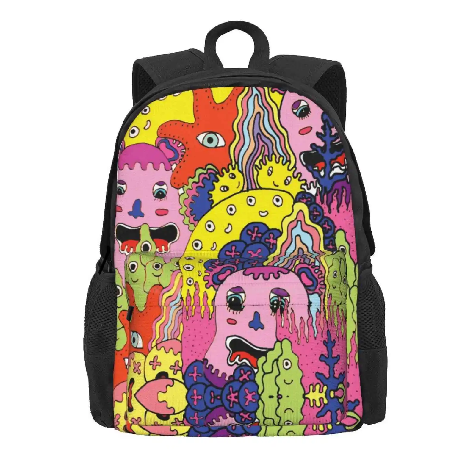 The Dress Code Is Black & White Hot Sale Schoolbag Backpack Fashion Bags Colour Quirky Wacky Bizarre Odd Abstract Monster