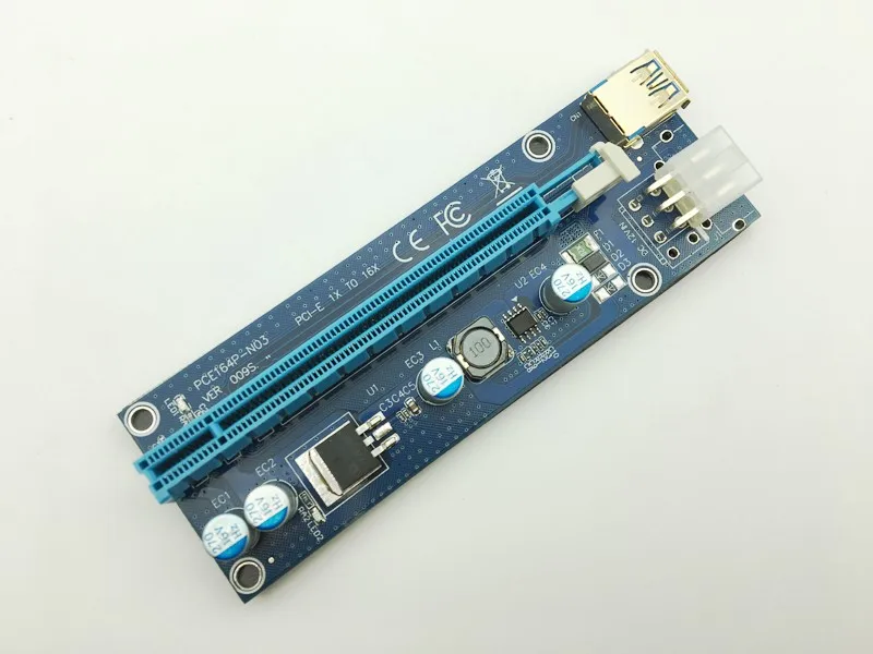 Riser VER009S LED Golden USB 3.0 PCI-E PCIE PCI Express 1x a 16x Riser Card SATA para 6Pin para BTC Bitcoin Miner Antminer Mining