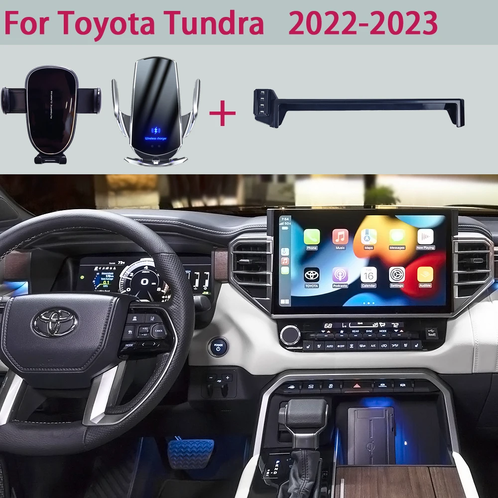 

Автомобильный держатель для телефона Toyota Tundra 2022 2023 XK70 3rd gen, Фиксированный кронштейн для экрана, быстрая Беспроводная зарядка, подставка, автомобильное крепление для телефона