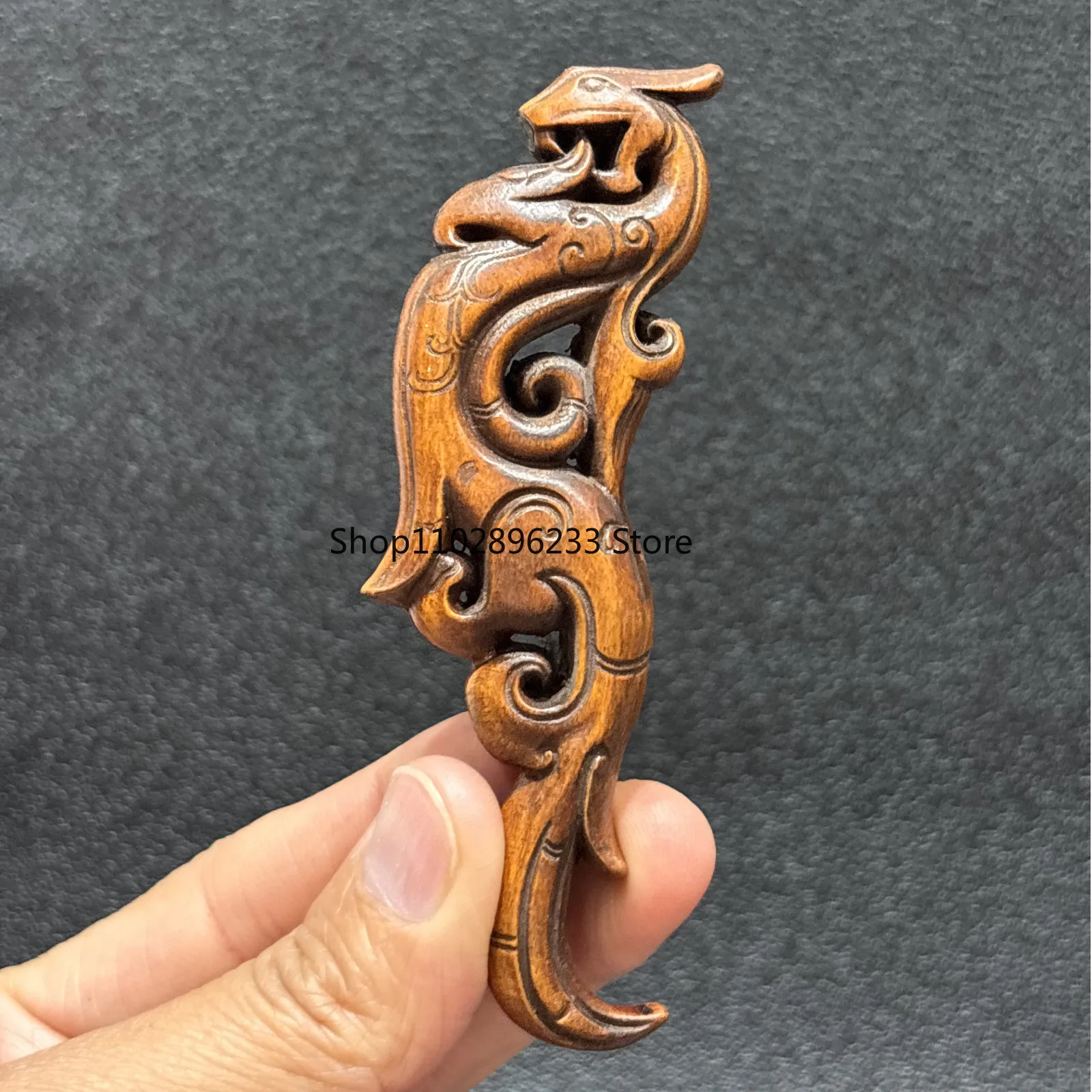 10 CM Exquisite Boxwood Handmade Carved Phoenix Bird Statue Pendant W343
