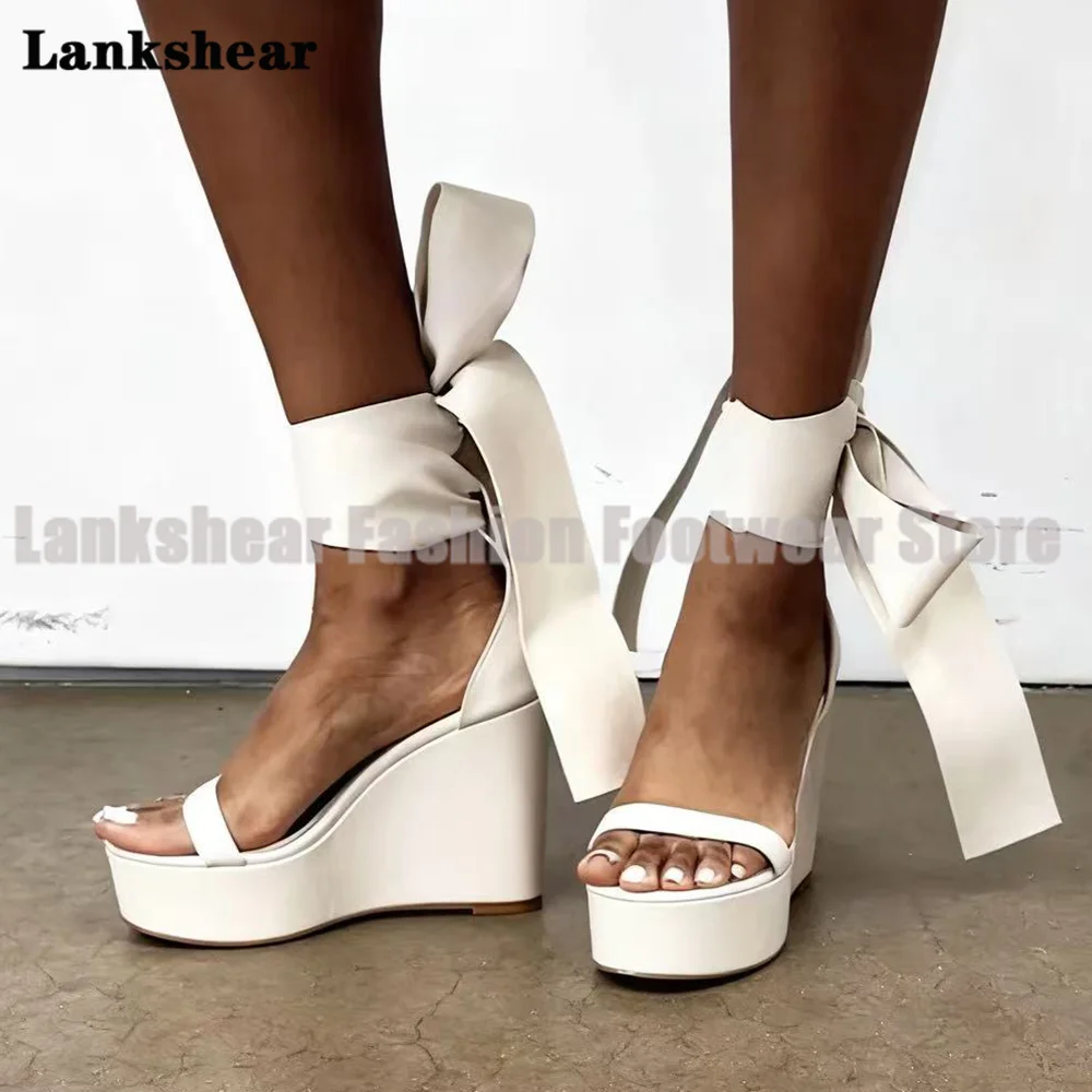 

Adjustable Ankle Strap Open Toe Sandals Platform Wedge Heels Lace-Up Women Shoes Summer Round Toe Sandalias De Mujer Verano