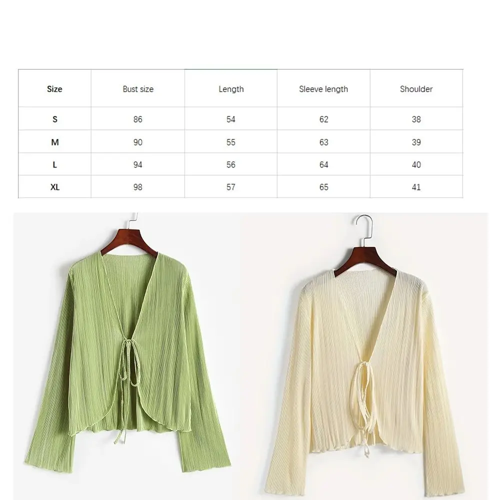 سترة رقيقة واقية من الشمس تصميم كشكش كم طويل المرأة مطوي قمصان عادية الشمس المحمية البوليستر معطف قصير عادية