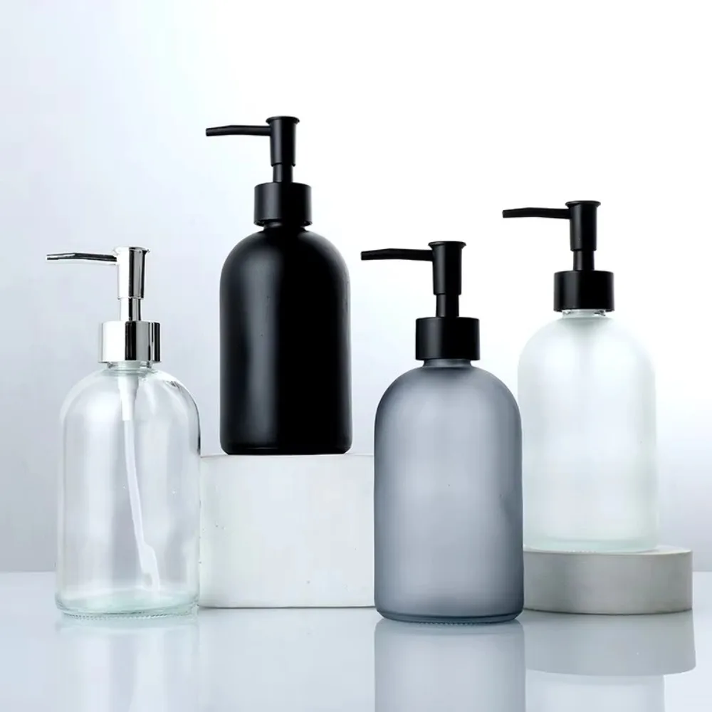 

New 410ml Glass Soap Dispenser Bottle Glass Refillable Storage Container Transparent Press Mechanism Liquid Soap Dispenser Hotel