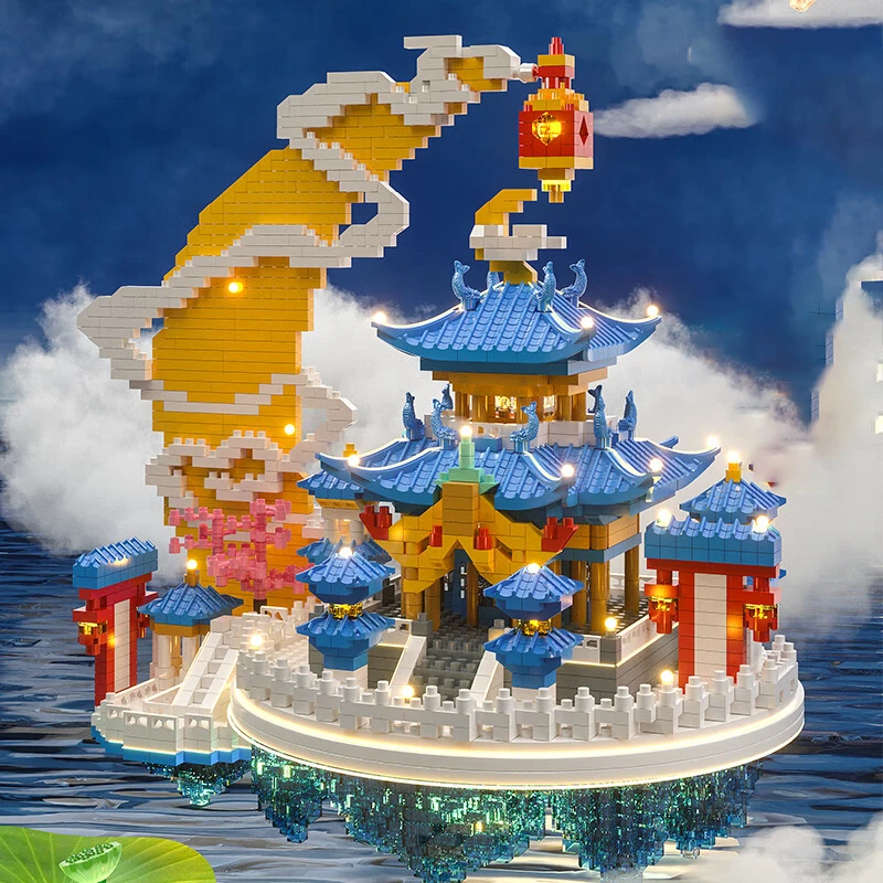 1836-Piece Chinese Palace Architecture Mini Building Block Set, Abs Plastic Mixed-Color Building Bricks, Perfect for Living Room Decoration