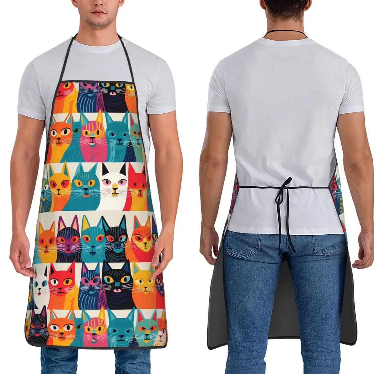 

Whimsical Cat Cartoon Cat Pattern Aprons Chef Baking Tablier Sleeveless Bib Kitchen Cleaning Pinafore for Women Men Painting