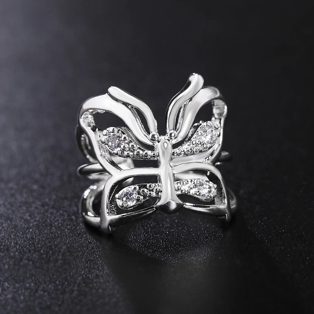 Anillo de plata de ley 100% 925 con forma de mariposa para mujer, sortija ajustable, estilo Retro, ideal para regalo de boda y fiesta, joyería de alta calidad