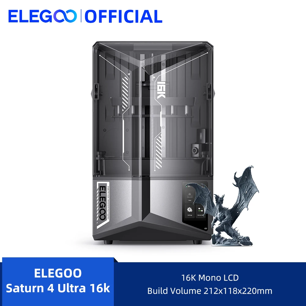 Impressora 3D ELEGOO SATURN 4 ULTRA 16K com Monitoramento de Impressão por IA, Impressão de Alta Velocidade, Tamanho 212x118x220mm
