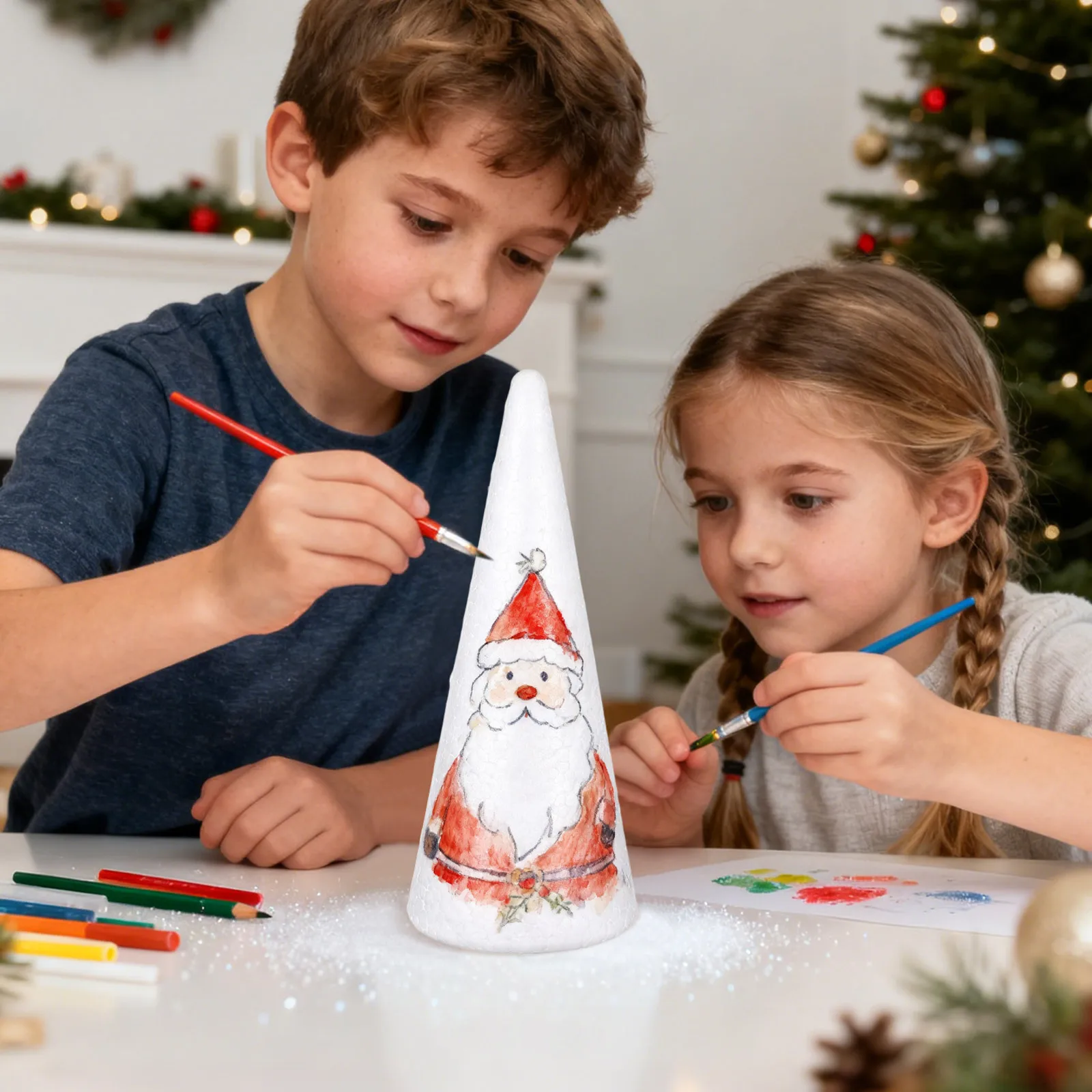 

5pcs Foam Cones Craft Kids Diy Children Educational Art Project Decor For Christmas Winter Holiday Home School Centerpiece