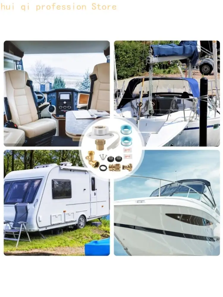 Motorhome Fill Inlet Assembly for Trailer or Boat Plumbing Repair, with Brass Shutoff Control, Push Fit Hose Coupler and Filter