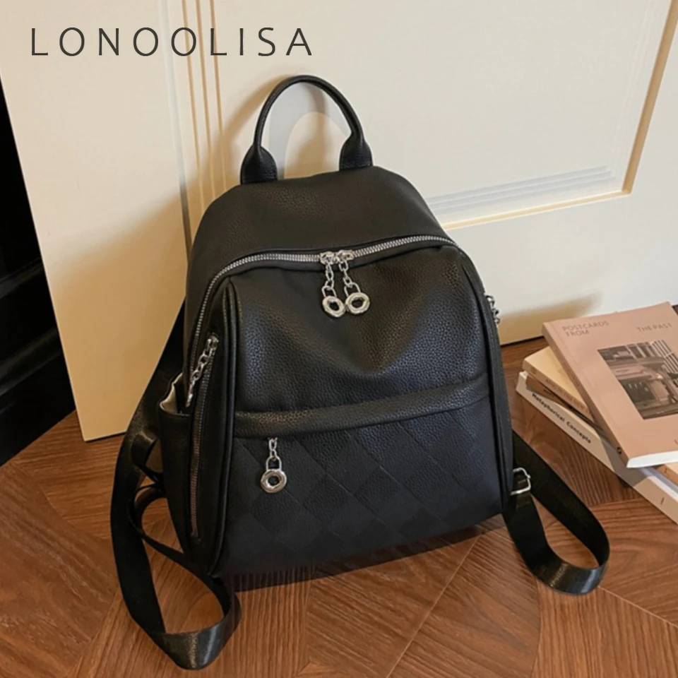 

Vintage PU Leather Travel Women Shopping Backpack Student School Bags Large Capacity Schoolbags Women Travel Zipper Rucksack
