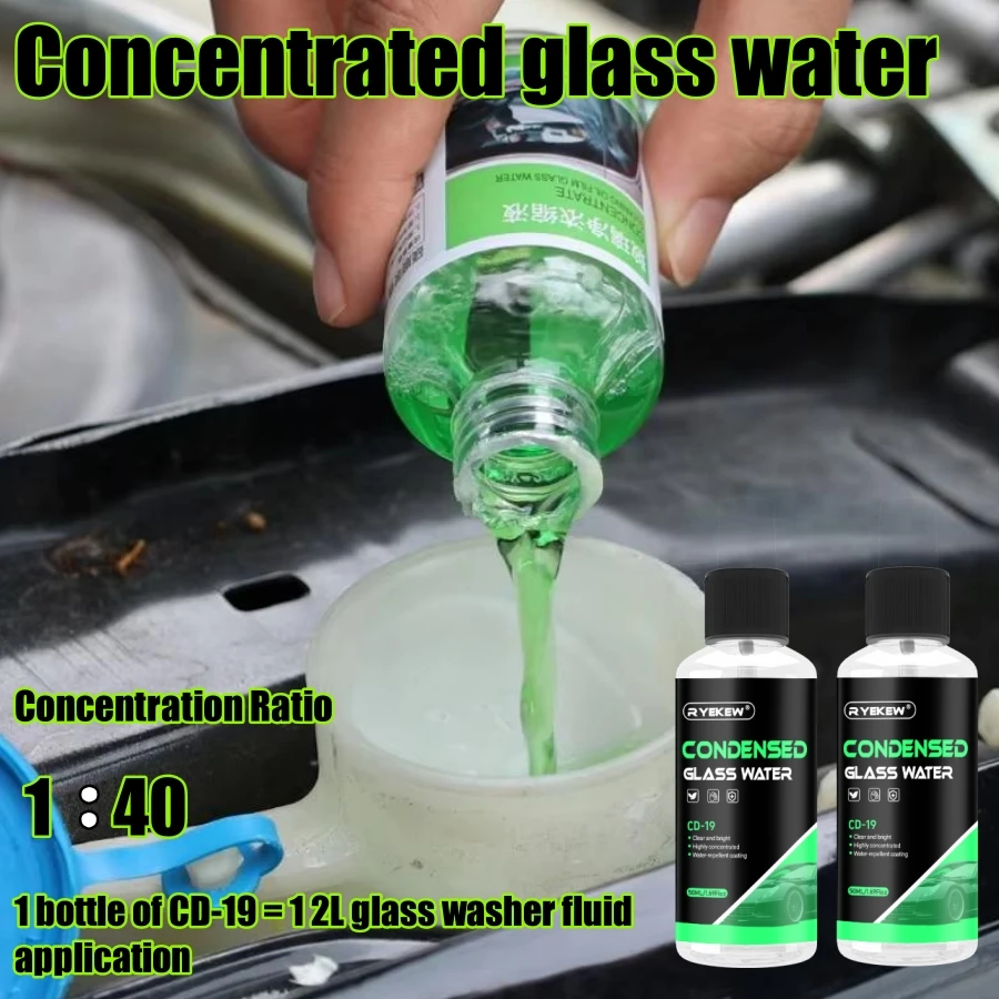 50ml concentrated windshield washer fluid for removing oil film, insect residue, and stains.