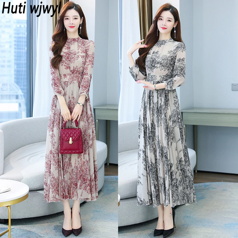 Spring Autumn Women Black Chiffon Maxi Dress Vintage Long Sleeve Party Dress 2024 New Elegant Bodycon Casaul Boho Beach Sundress