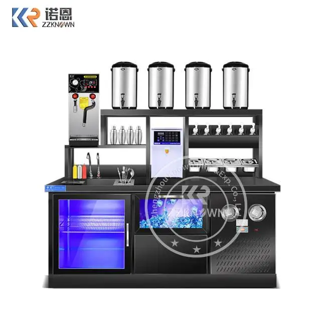 Professional custom bubble tea counter with refrigerate freeze cabinet for milk tea working station