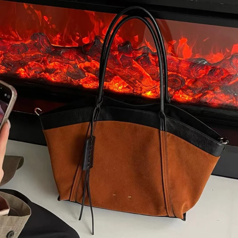 

Retro Contrast Color Women Tote Bag Fashion Texture Versatile Commuter Shoulder Handbag New Casual Design Simple Storage Bag