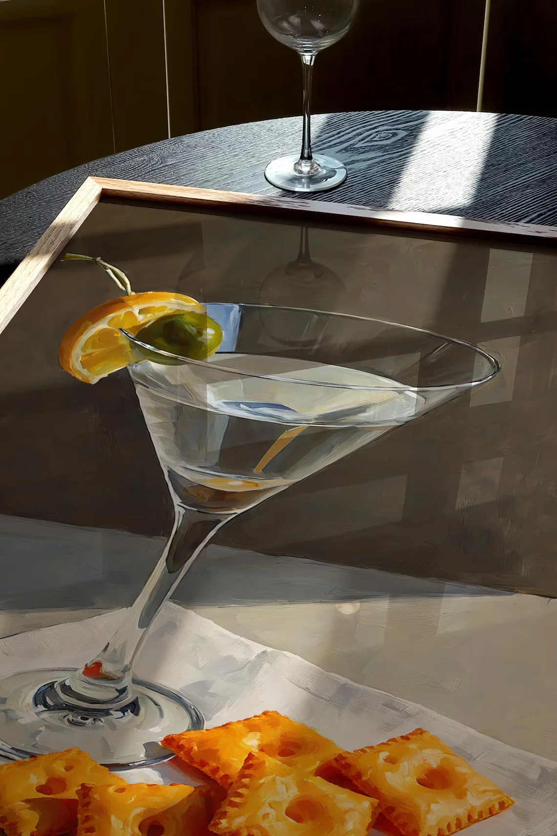 Martini and Cheese Crackers Print | Cute Quirky Whimsical | Cocktail Art Bar Cart Decor | Elegant Oil Painting Gift | Trendy Kit