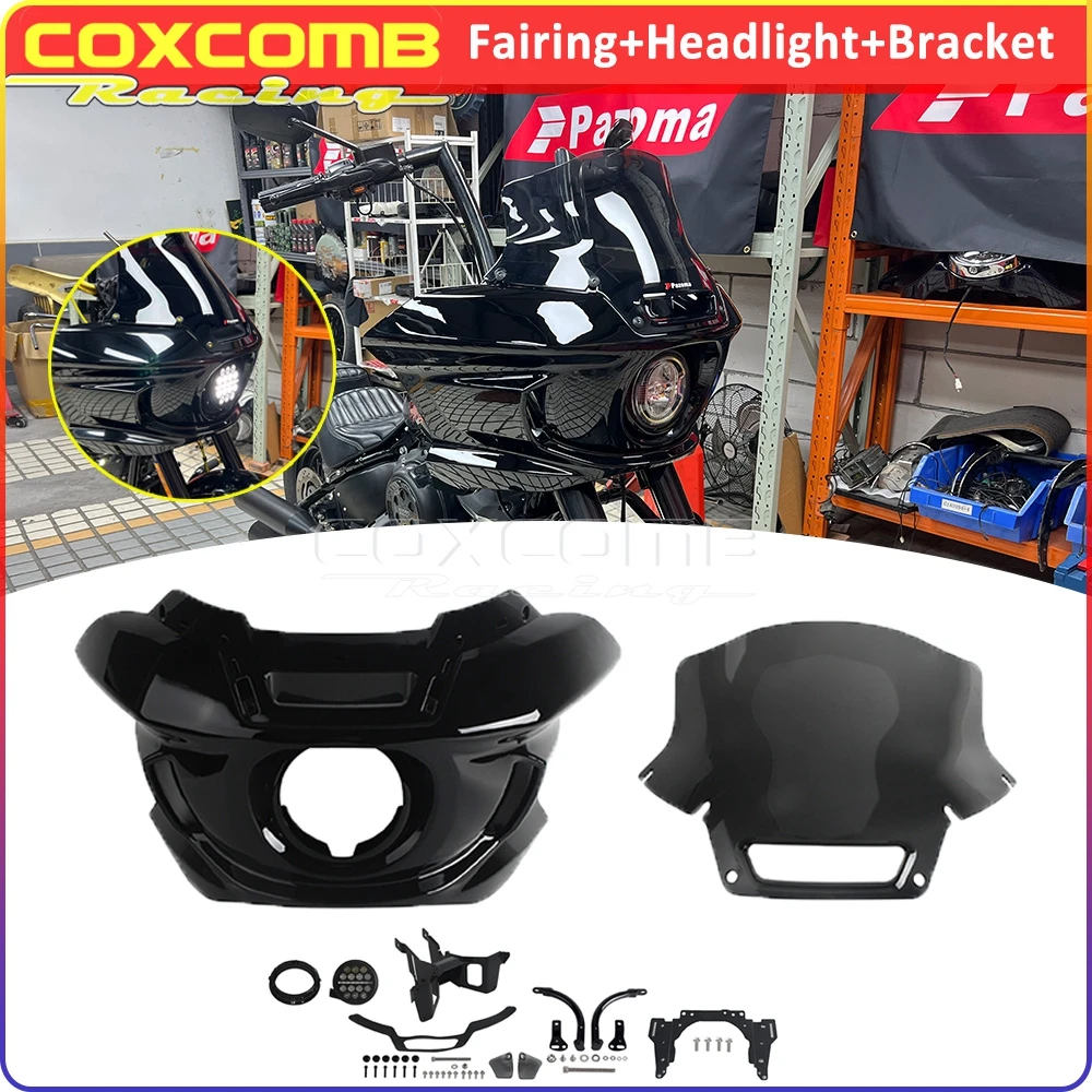 

5.75" LED Headlight Fairing Mounting Bracket Motorcycle 7" 9" Windscreen For Harley Softail Street Bob FXBB FXBBS FXST 2020-2024