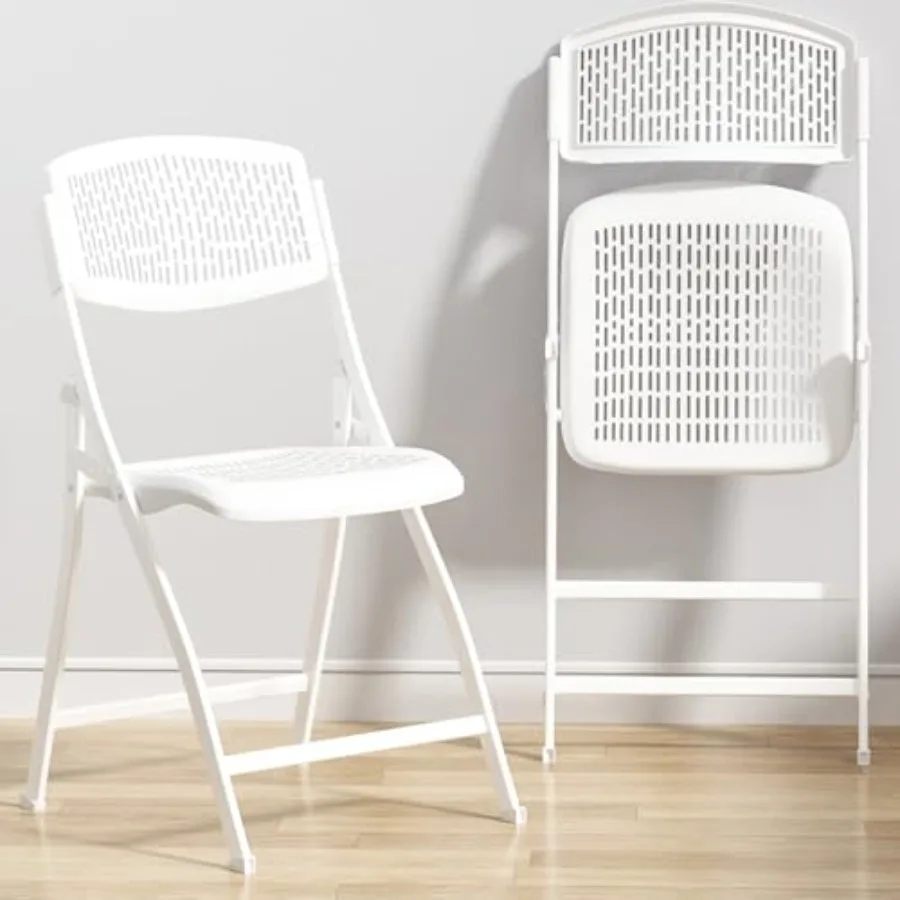

Складной стул белого цвета с дышащим сетчатым сиденьем и прочной металлической рамой для мероприятий в помещении и на открытом воздухе, свадеб и вечеринок