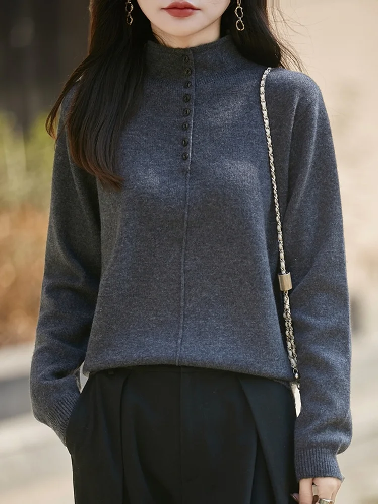 الخريف الشتاء Thiened فضفاضة عارضة عالية Ne سترة المرأة زر تصميم الداخلية irt قاعدة طبقة لينة مريحة تريكو #3