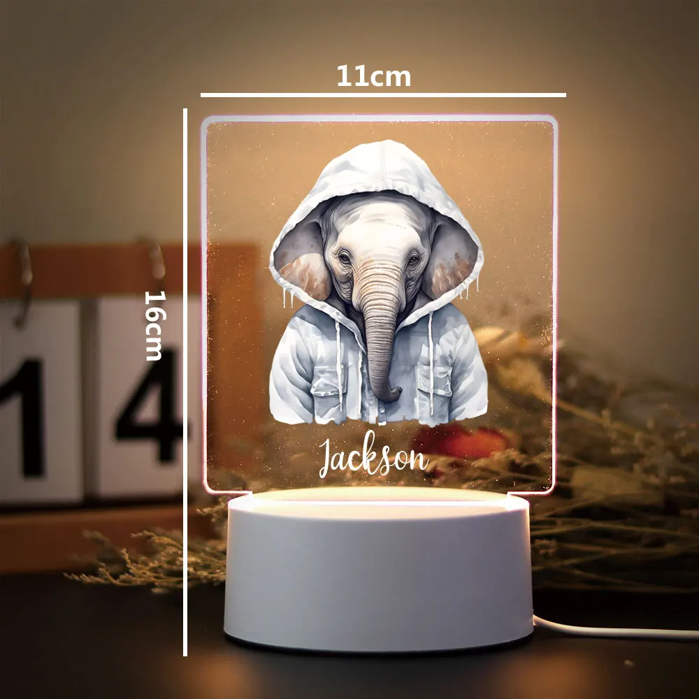 

1 pc nice lovely elephant UV Print Custom Name Acrylic Night Lights Led Table Lamp Table Desk Decor Children's Gift