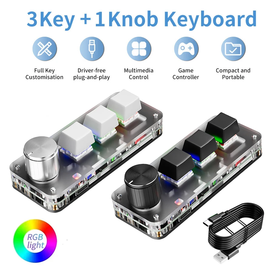 

Мини-клавиатура, 3 клавиши, 1 ручка, механическая клавиатура для программирования RGB, игровая клавиатура с возможностью горячей замены, индивидуальный переключатель для PS, копирование, вставка, ярлык