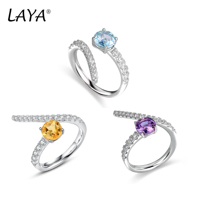 

LAYA Natural Round Amethyst Citrine Irregular Rings Of Women Shining Gemstone 100% 925 Sterling Silver Romance Fine Jewelry Gift