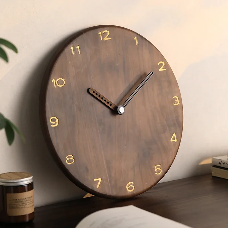 

Luxury Wooden Wall Clock Simple Black Walnut Home Decor Accessories Living Room Bedroom Sofa Background Wall Wall Decoration