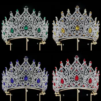 Levery 미스 유니버스 빅 라인스톤 웨딩 크라운 티아라, 퀸 프린세스 헤드피스, 미인 대회 헤어 액세서리