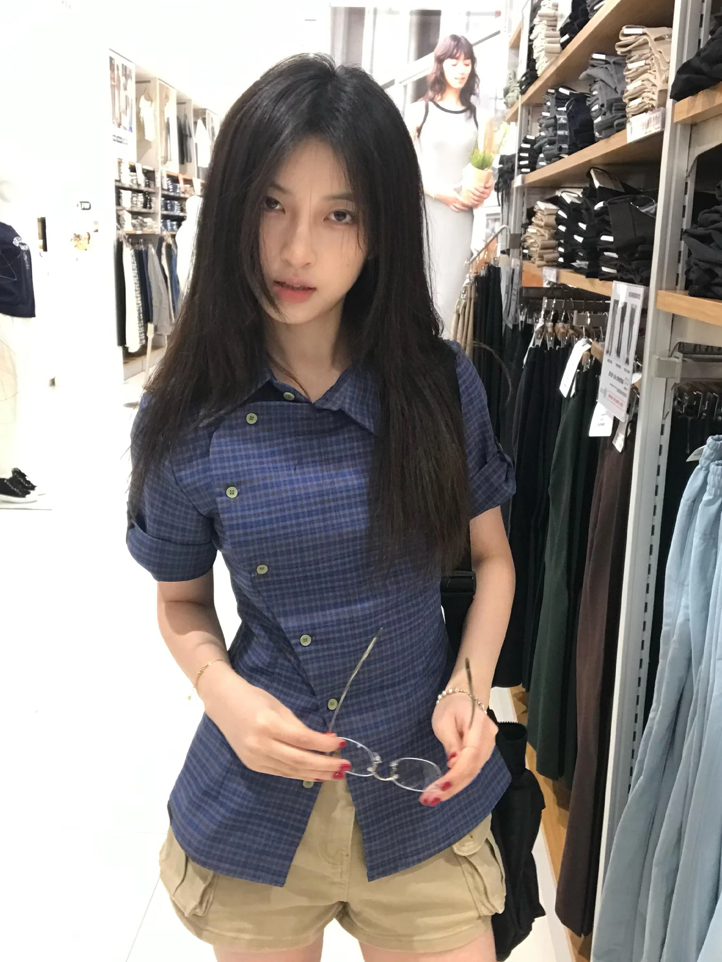 Blu Plaid ort Sve Slim Fit Donna irt Design Sensation Estate New Sle Sweet Japanese Sle Fibra di poliestere 00%