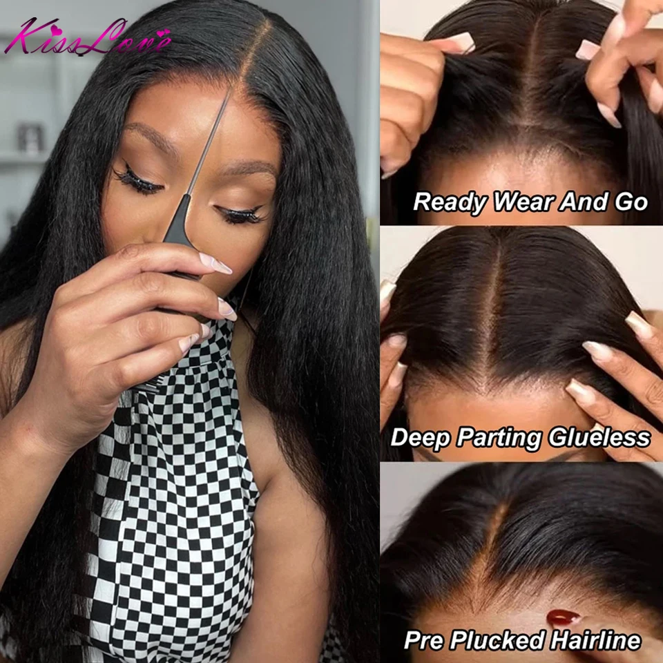 Kinky Straight Pre-Cut Lace Wig Human Hair Ready to Wear Pre Plucked 13x6 13x4 HD Lace Frontal Wigs Yaki Lace Front Wig KissLove