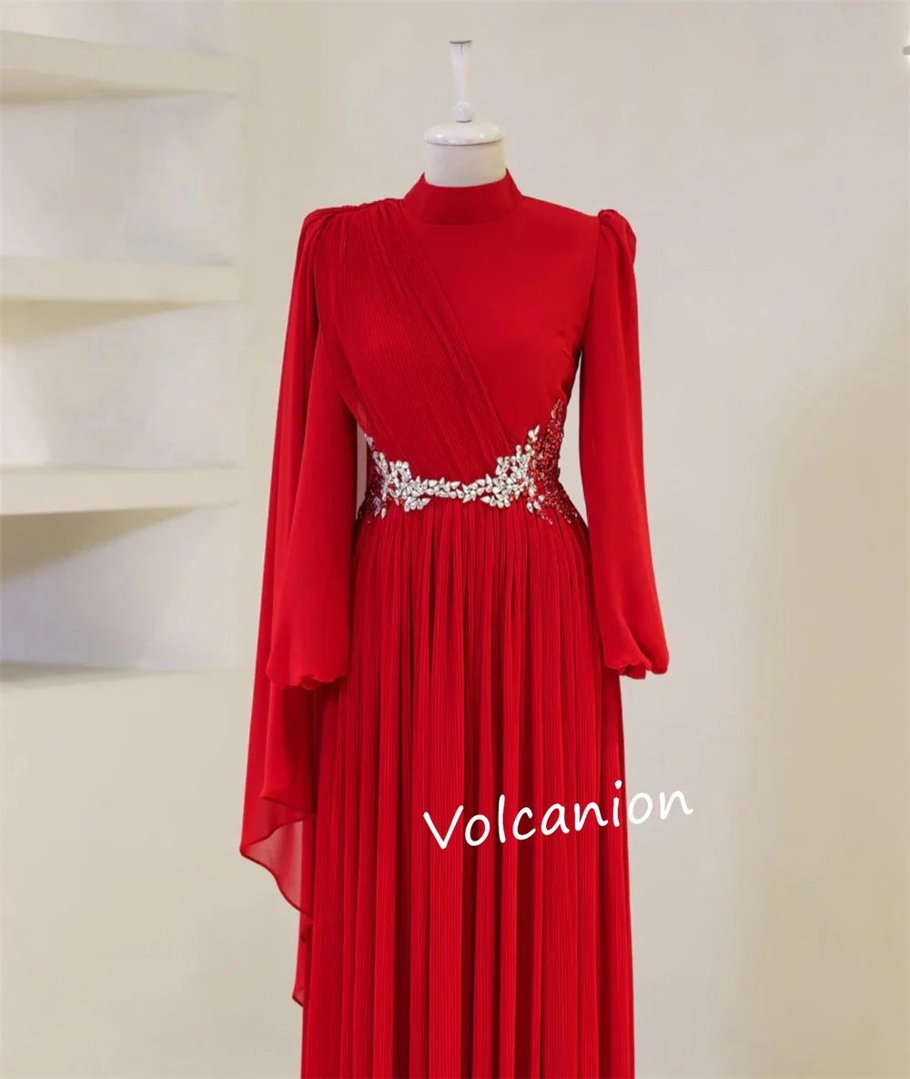 Customized Chiffon Sequined Rhinestone High Collar A-line Long Dresses Bespoke Occasion Classic Elegant Sizes Available