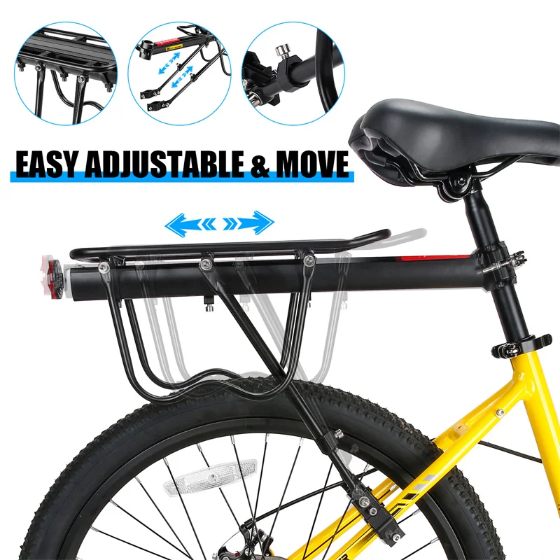 WEST BIKING Universal Adjustable Bike Cargo Rack Bicycle Aluminum Alloy Luggage Carrier Trunk Child Seat Racks with Reflector