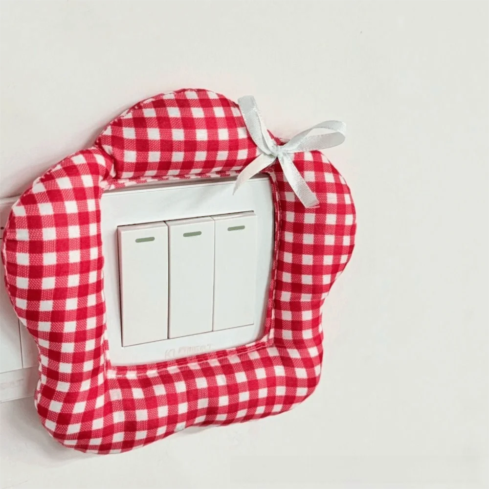 Soft Plaid Fabric Switch Cover Lightweight Flexible Structure Flower Switch Cover Easy To Install Creative Design