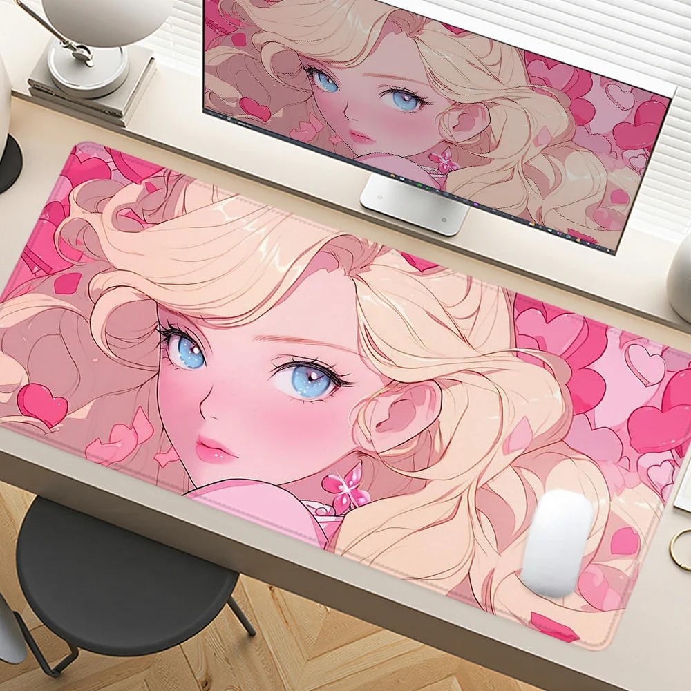 

Charming Girl Mouse Pad Large Desk Accessories Desk Pad Rubber Base with Stitched Edge Mousepad Non-Slip Mousepad for Office