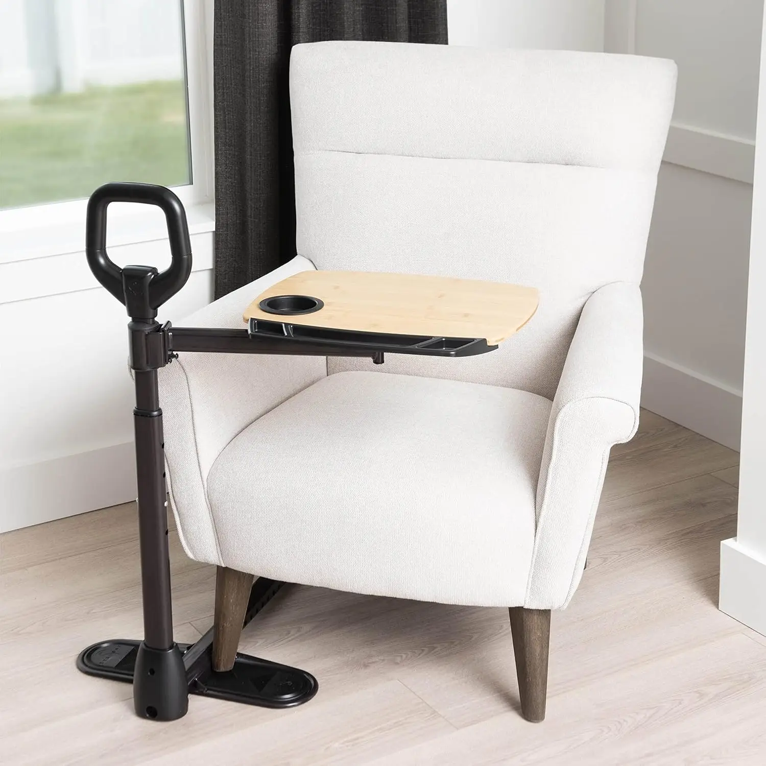 

Adjustable Bamboo TV Laptop Desk with Ergonomic Safety Handle for Elderly and Mobility Aid
