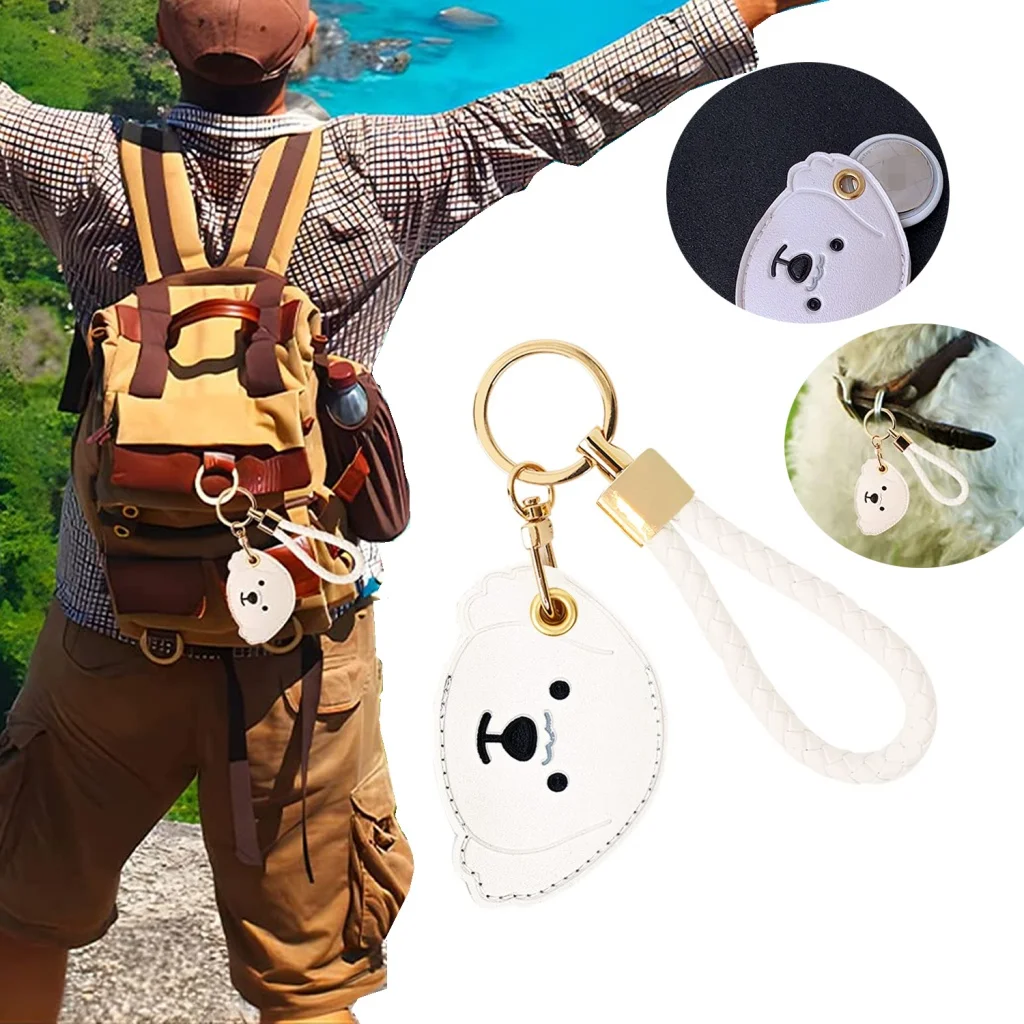 

Leather Keychain Protective Cover Compatible with Apple AirTag, GPS Air Tag Tracker Holder with Braided Rope Keychain, Anti-Scra