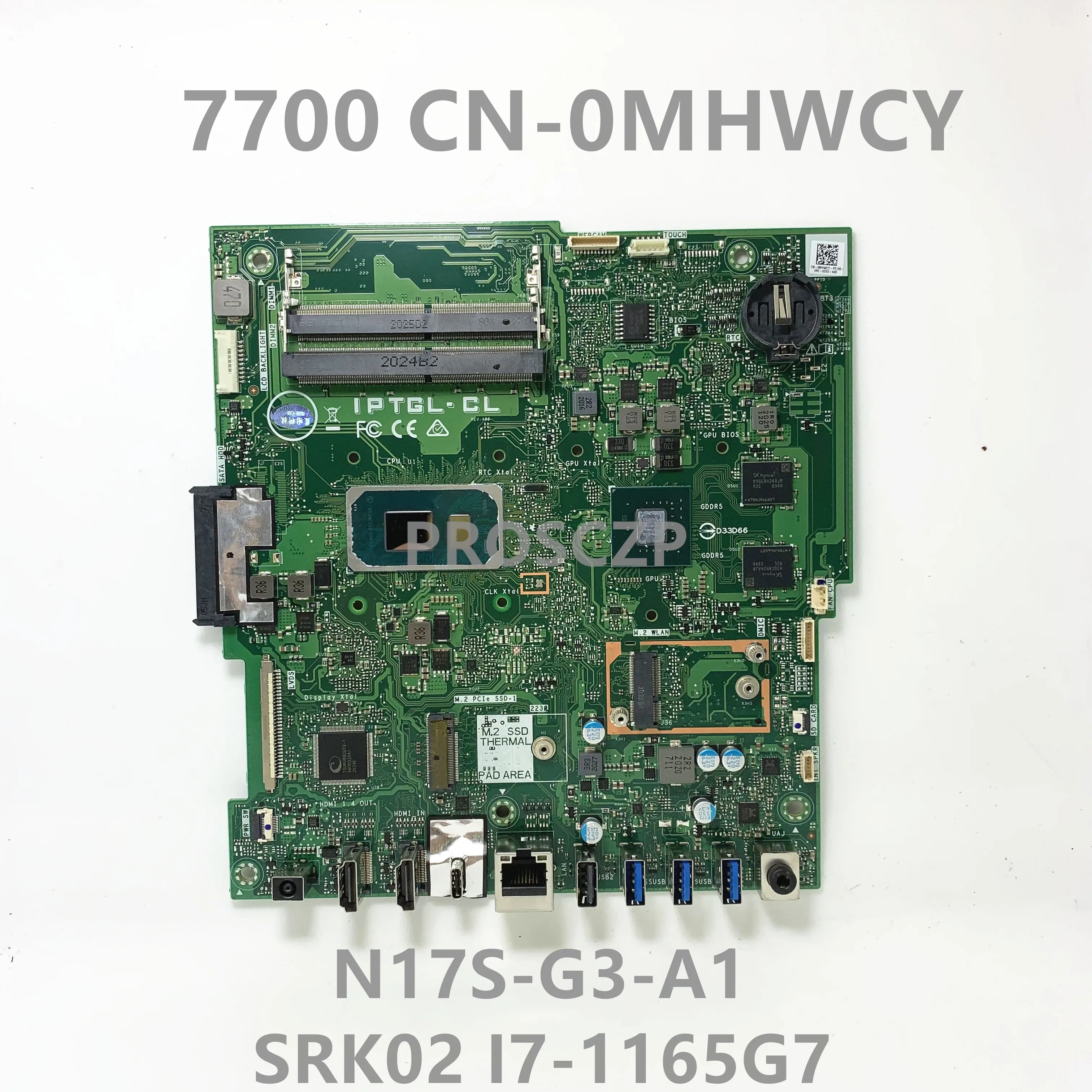 

CN-0MHWCY 0MHWCY MHWCY Mainboard For DELL 7700 Laptop Motherboard N17S-G3-A1 W/SRK02 I7-1165G7 CPU 100% Full Tested Working Well