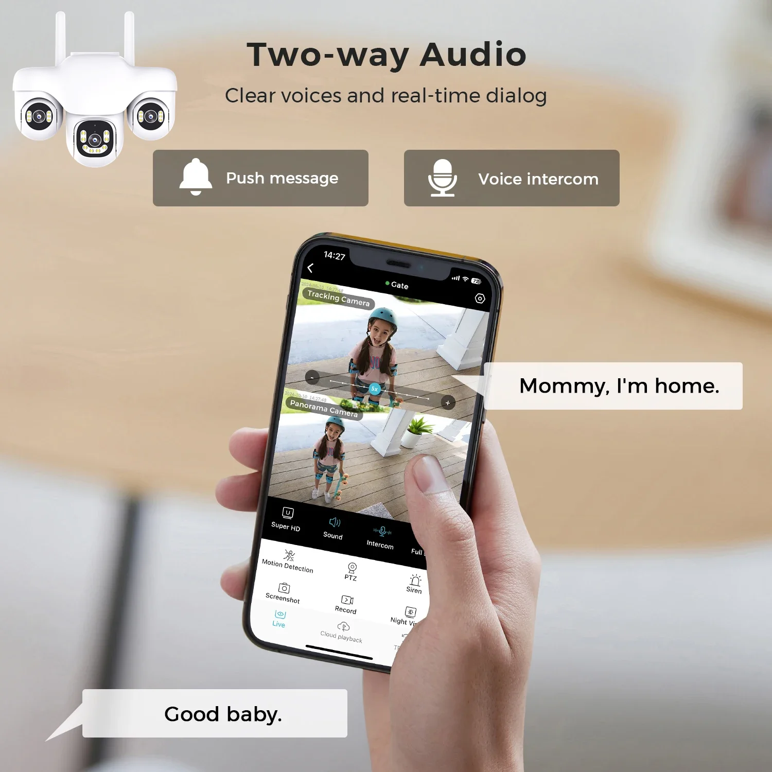 CCTV Camera 10X Zoom Three Screens V380 Pro Waterproof Outdoor Three Lens PTZ Control Home WiFi Night Vision Wireless Security