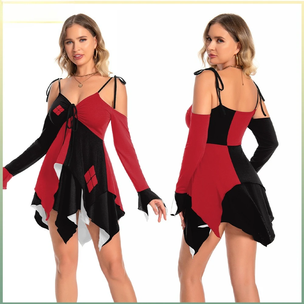 

Женские платья, костюм клоуна из фильма, платье без рукавов, Хэллоуин, карнавал, вечеринка, Харли Квинн, сексуальное нарядное платье