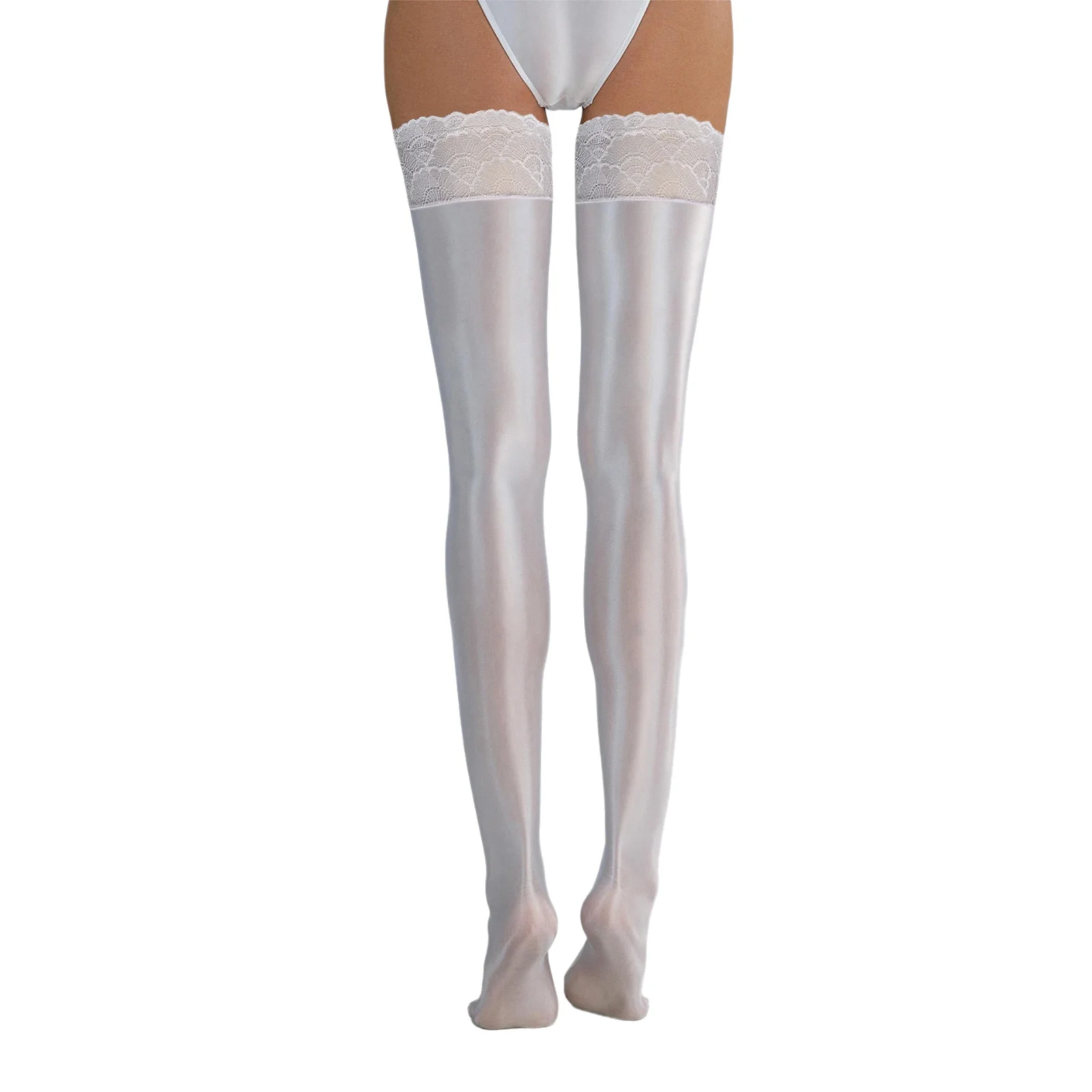 Calze autoreggenti alte in pizzo da donna Calze metallizzate lucide Collant ultra in silicone antiscivolo Clubwear Calzini sopra il ginocchio