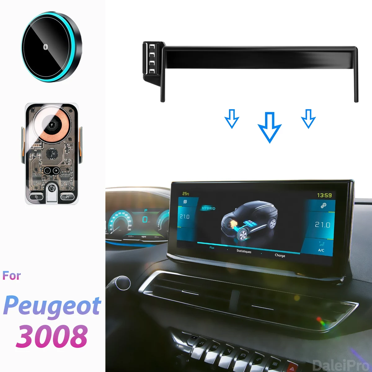 Für Peugeot 3008 5008 2021-2023 Auto-Handyhalterung Bildschirm-Fixierclip Kabelloses Ladegerät Maßgeschneiderte Handy-Bildschirmhalterung Zubehör – Detail 2