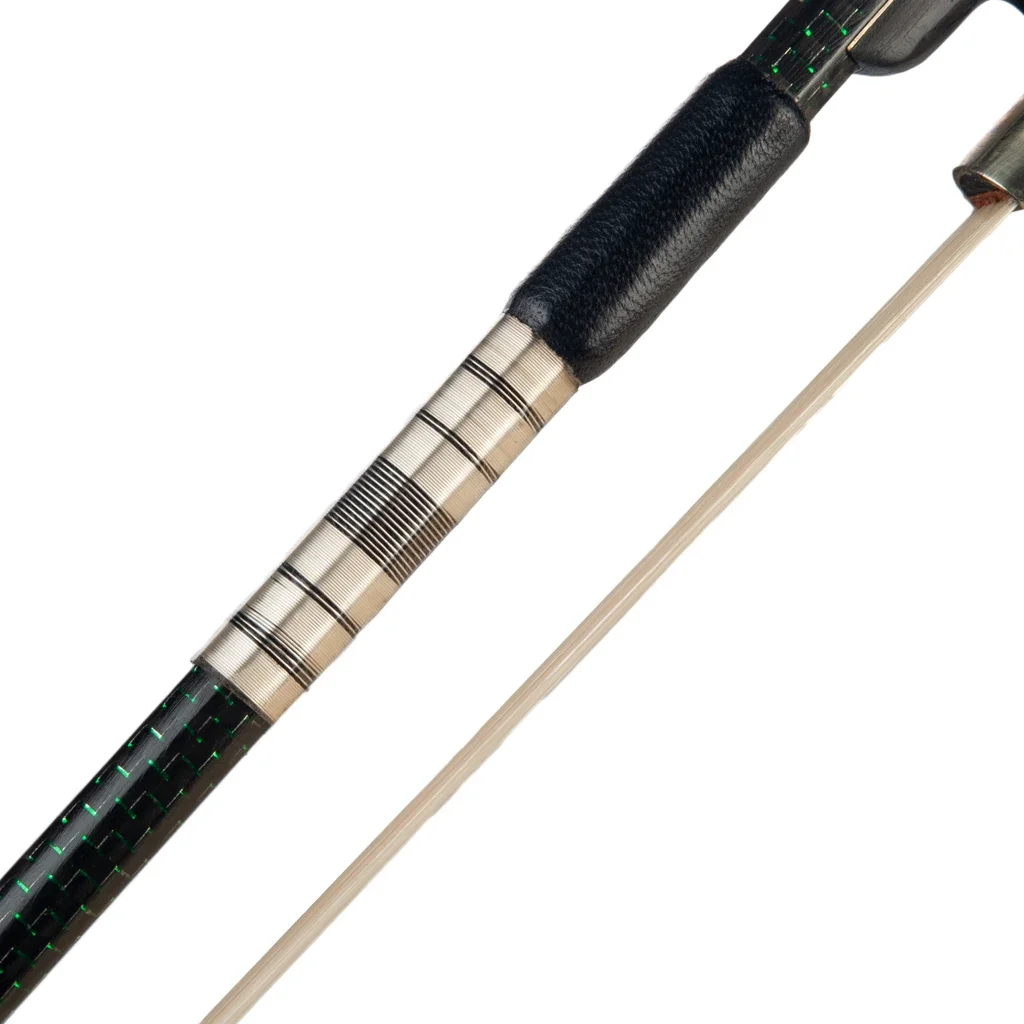 LOOK 4/4 Carbon Fiber Violin Bow Green Silk Braided Carbon Fiber Round Stick Cupronickel Mounted Ebony Frog Well Balance