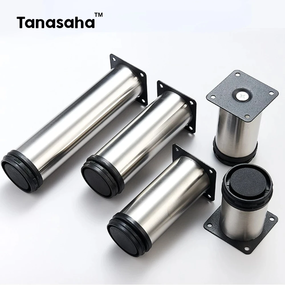 4 Pieces 0-15mm Adjustable Brushed Cabinet Legs Stainless Steel TV Stands Table Sofa Feet for Cupboard Bed Furniture Hardware
